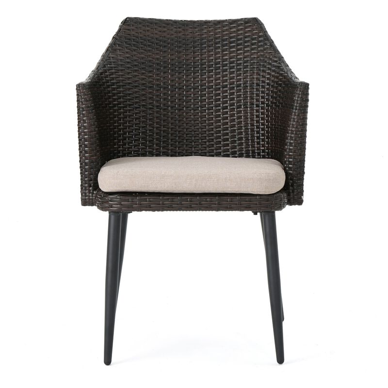 Kenny 3pc Outdoor Accent Chair Set, 1 Table, White, Brown Rattan, Iron