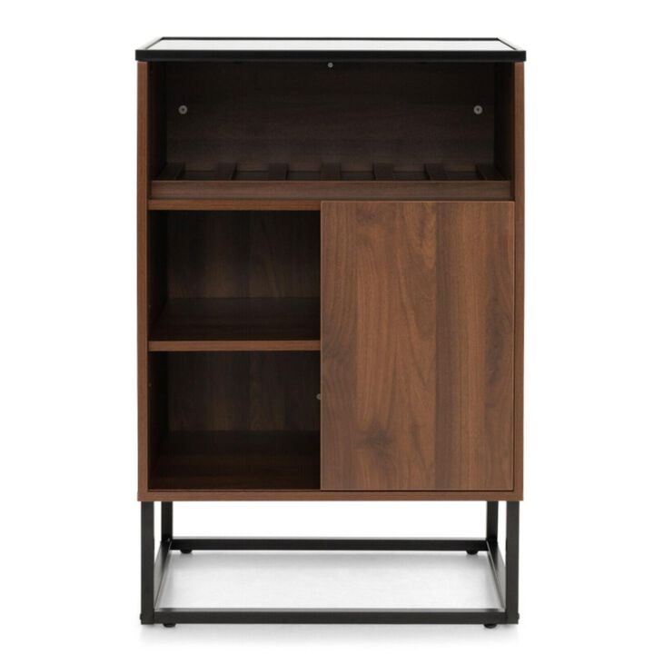 Hivvago Wine Storage Cabinet Buffet Sideboard with Adjustable Shelf and Sliding Door-Brown