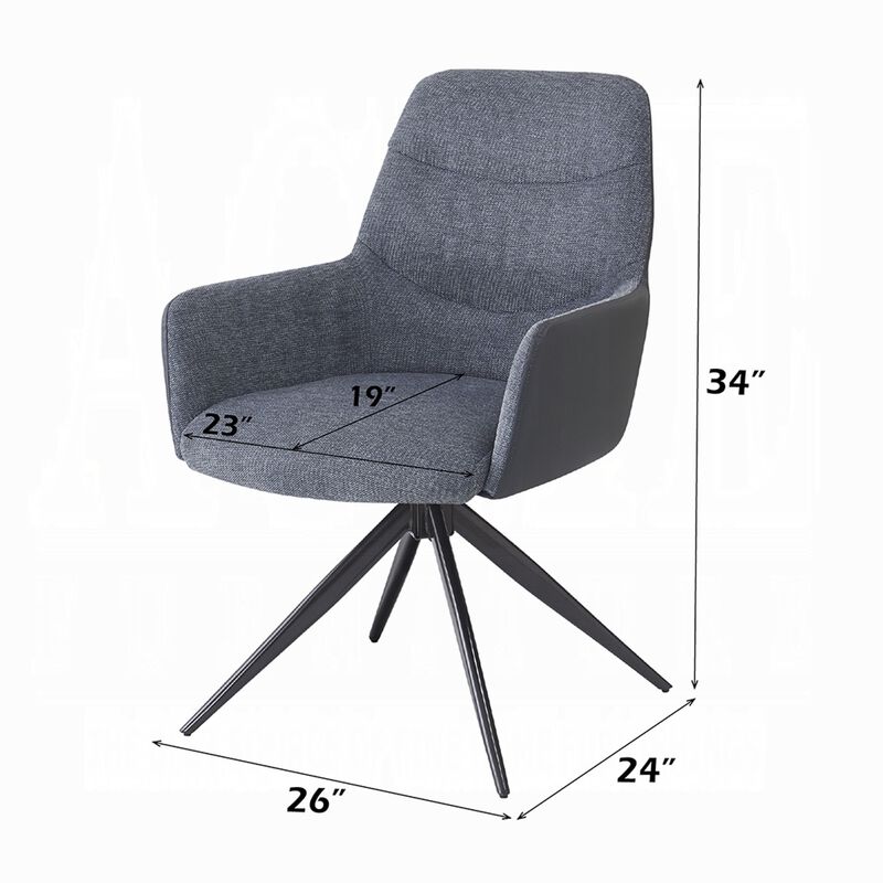 Husti Armchair Set of 2, Gray Fabric and Faux Leather, Black Iron Star Base image number 7