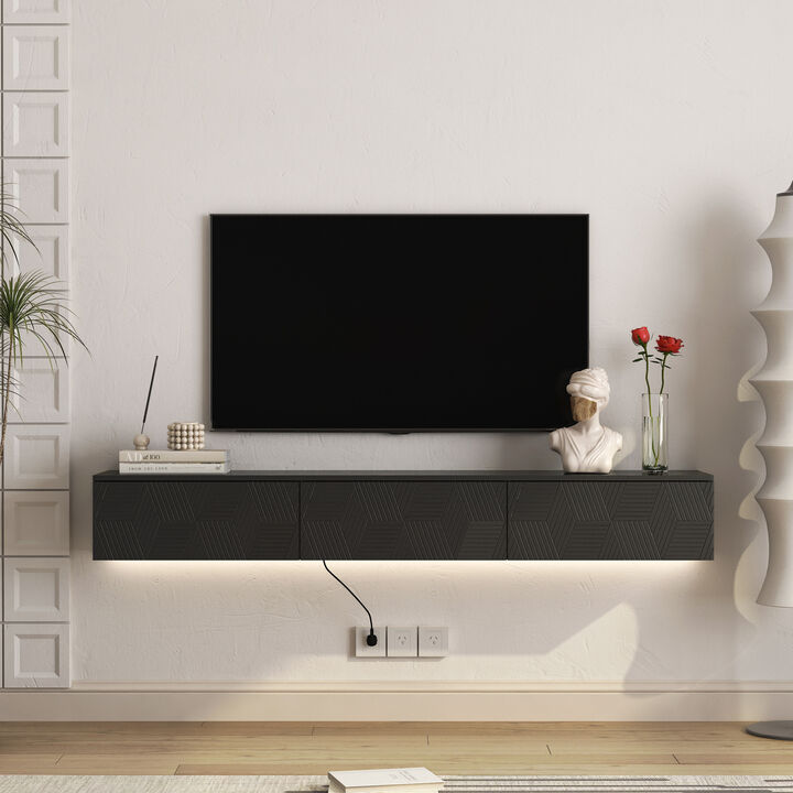 GOODSILO Floating TV Stand with LED Lighting and Ample Storage Space - Modern Wall Mounted Entertainment Center