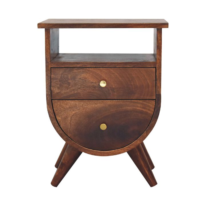 Split Solid Wood 2 Drawers Chestnut NightStand