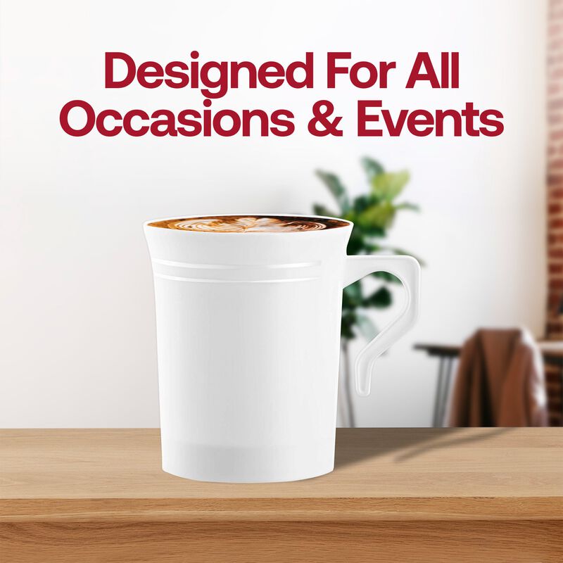 8 oz. White with Silver Edge Rim Round Plastic Coffee Mugs (120 Mugs) image number 6
