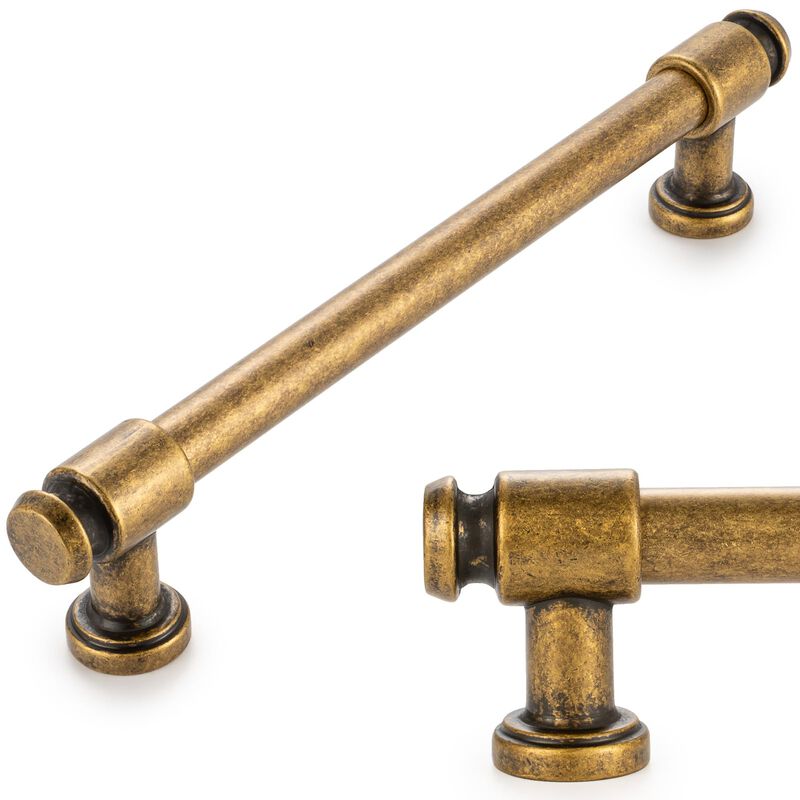 KOOFIZO Antique Brass Cabinet Pulls, 10-Pack Vintage Cabinet Handles, 6.3 Inch/160mm Screw Spacing, P11 Retro Hardware for Kitch