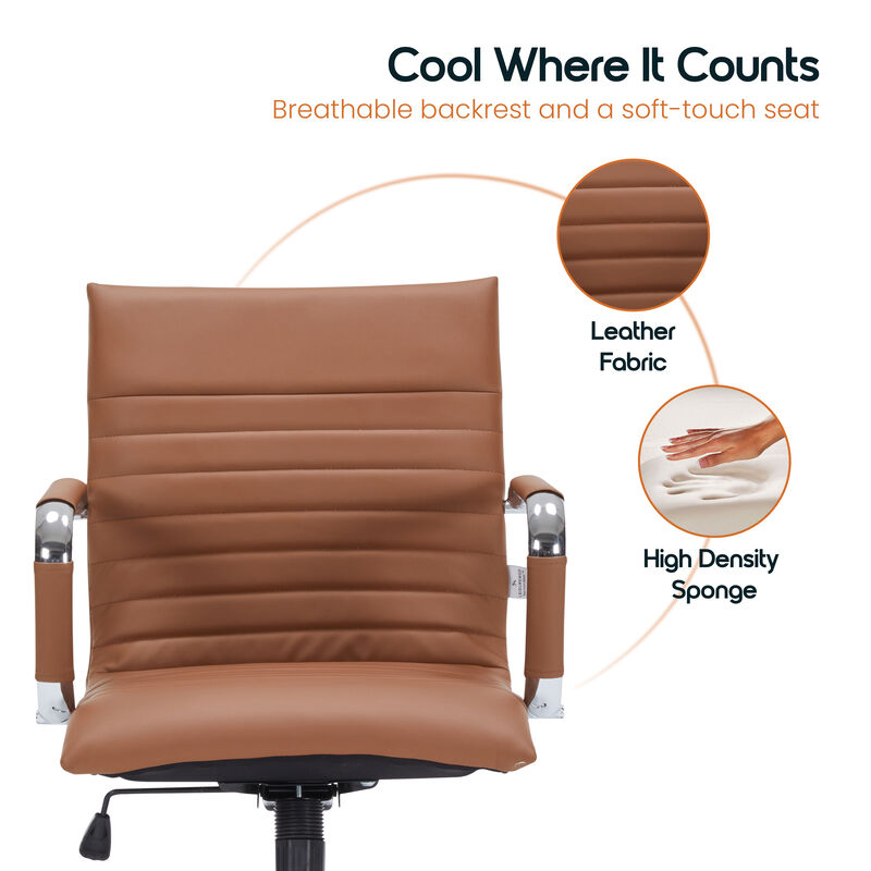 LeisureMod Harris Ergonomic Office Chair, Leather Upholstery with Adjustable Height, Lumbar Support, Swivel and Chrome Base for Home or Office