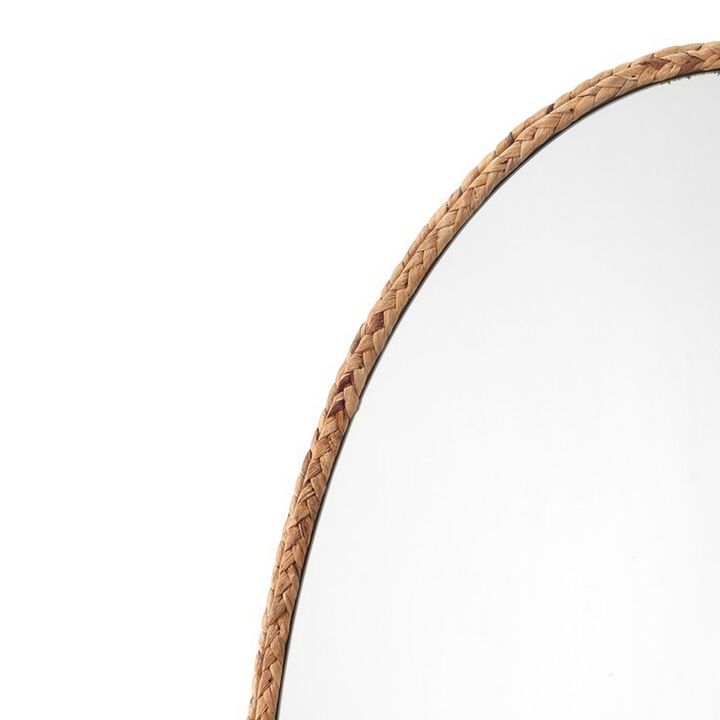 Mirror with Oval Encasing and Seagrass Braiding, Brown - Benzara