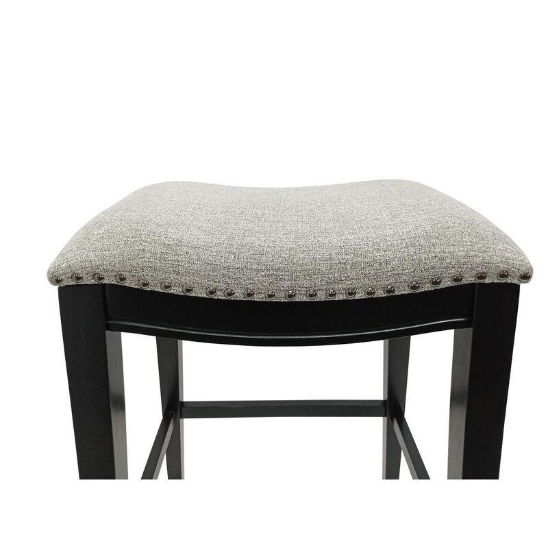 Carolina Living Sawyer 30 Saddle Barstool - Set of 2 - Antique Black- Grey Chenille Upholstery