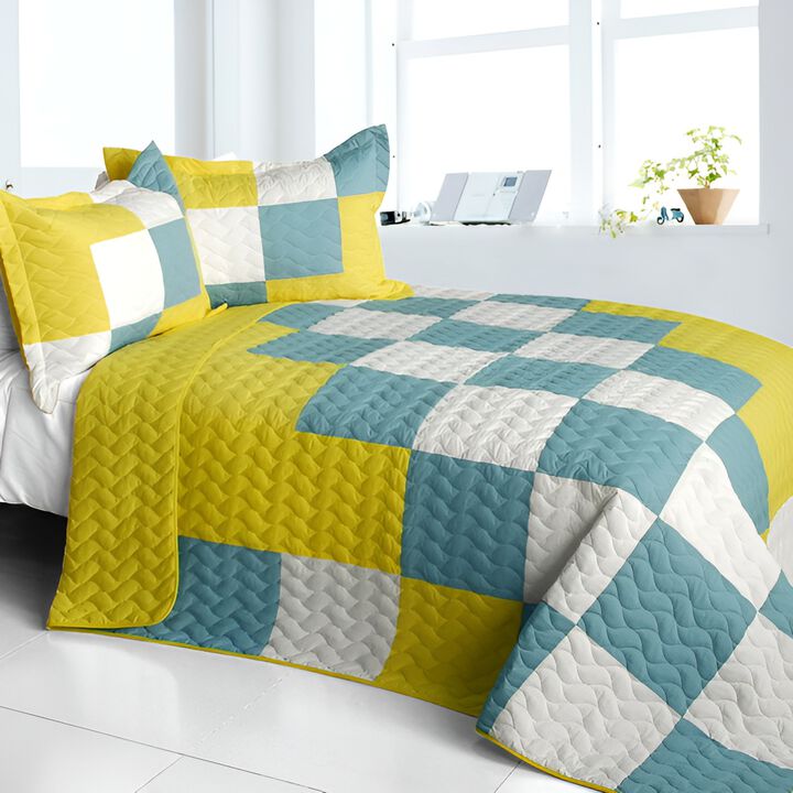 Cute Little Princess Patchwork Quilt Set 3 Piece Full Size Quilted Soft Bed Cover Set