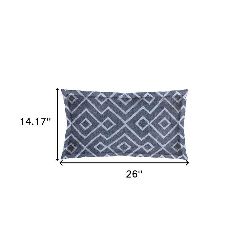 HomeRoots 13" X 21" Blue And Gray Diamond Linen Throw Pillow Cover with Embroidery image number 3