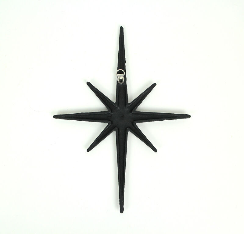 Set of 3 Black Cast Iron Starburst Wall Hangings Mid Century 8 Pointed Stars image number 3