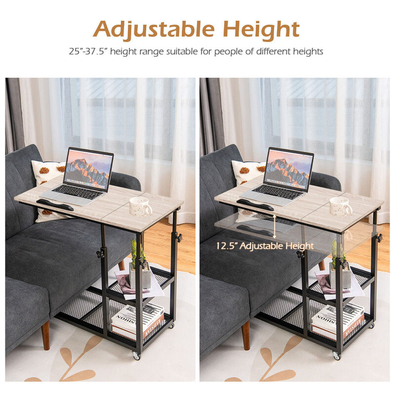 Adjustable C-Shaped Bedside Table with Wheels