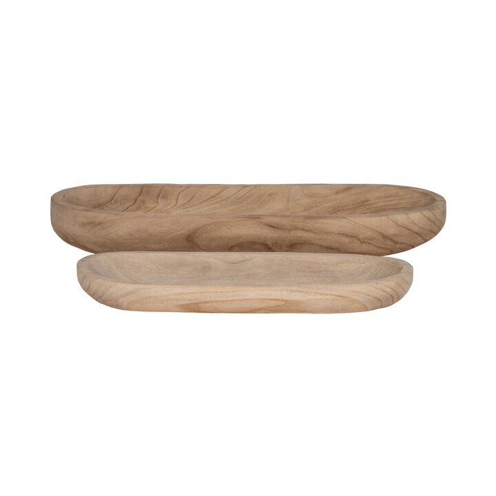 S/2 18/24" Wood Decor Plates, Natural