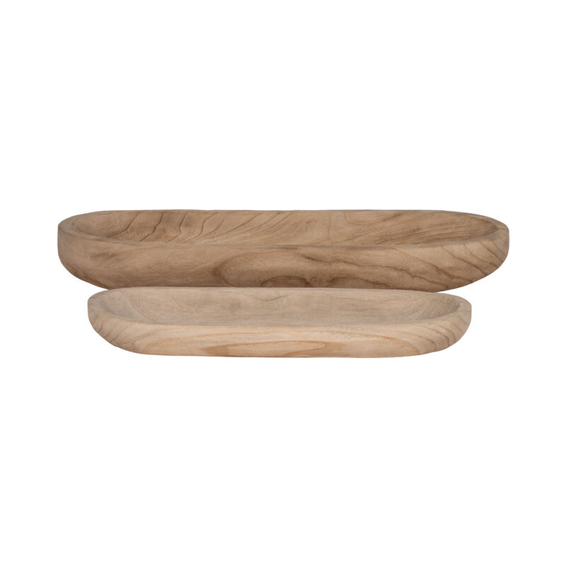 S/2 18/24" Wood Decor Plates, Natural image number 0