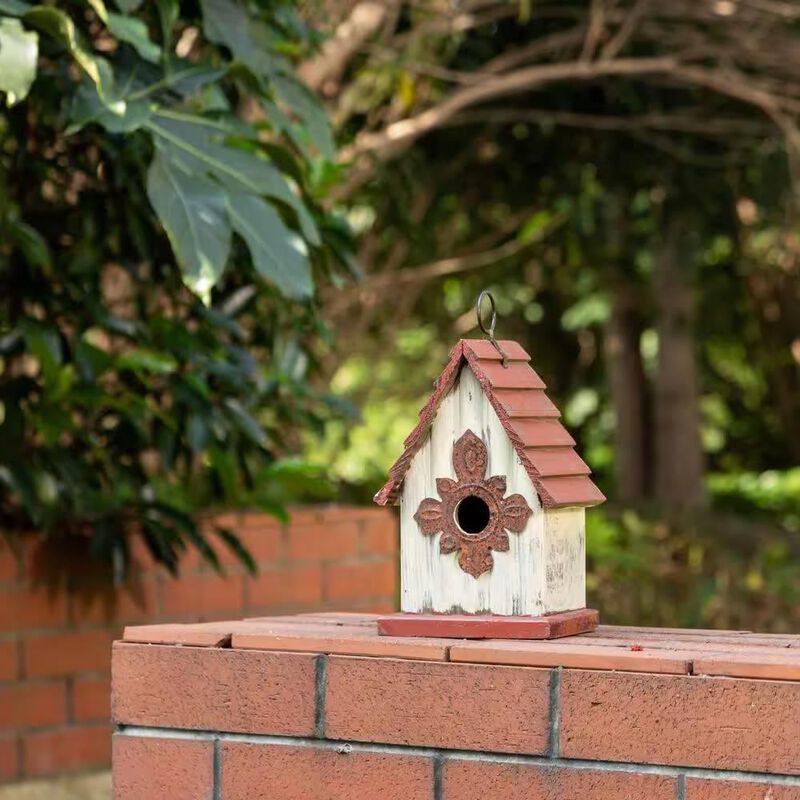 Hivvago Outdoor A-Frame Solid Wood Bird House with Terracotta Color Slatted Roof