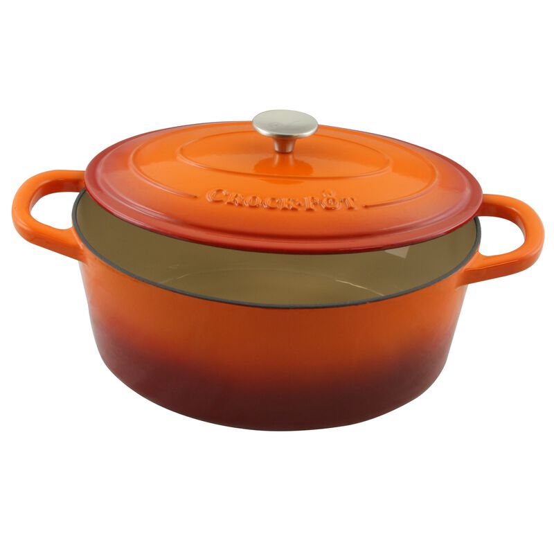 Crock Pot Artisan 7 Quart Enameled Cast Iron Oval Dutch Oven in Sunset Orange