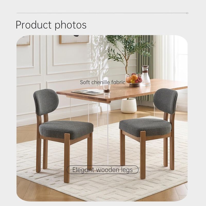 Envelor Farmhouse Chenille Upholstered Cane Leg Dining Chair, Set of 2 image number 4