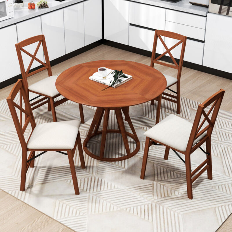 Folding Dining Chairs Set of 2 with Padded Seat and Rubber Wood Frame image number 2