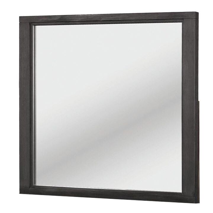 40 Inch Transitional Style Wooden Frame Mirror, Dark Gray - Benzara