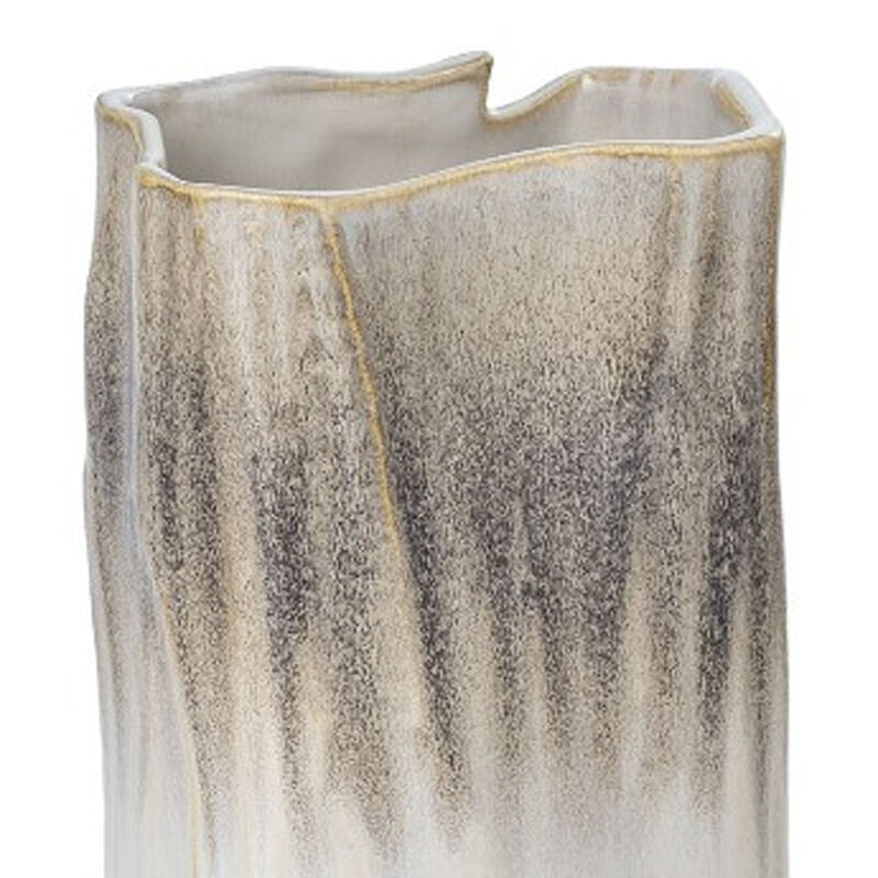HomeRoots 12" Brown Light Blue And Off White Color Block Square Ceramic Table Vase image number 5