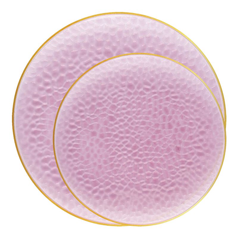 Clear Pink with Gold Rim Hammered Glass Plastic Dinnerware Value Set (120 Sets) image number 0