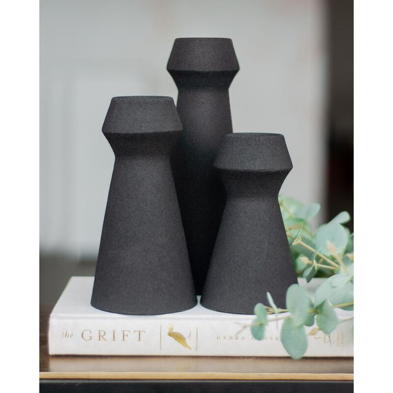 Renwil GRANFELD Textured Matte Black SET OF 3 VASES