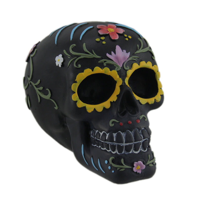 Hand Painted Black Day of the Dead Sugar Skull Statue image number 0