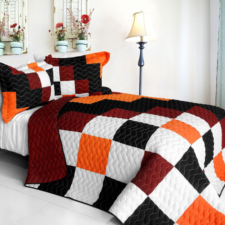 Patchwork Quilt Set Queen Size Vermicelli Quilted Decorative Bedspread Set