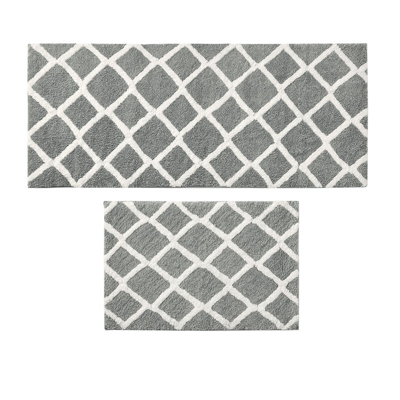 60x24 inch Gray Reversible High Pile Tufted Microfiber Bath Rug