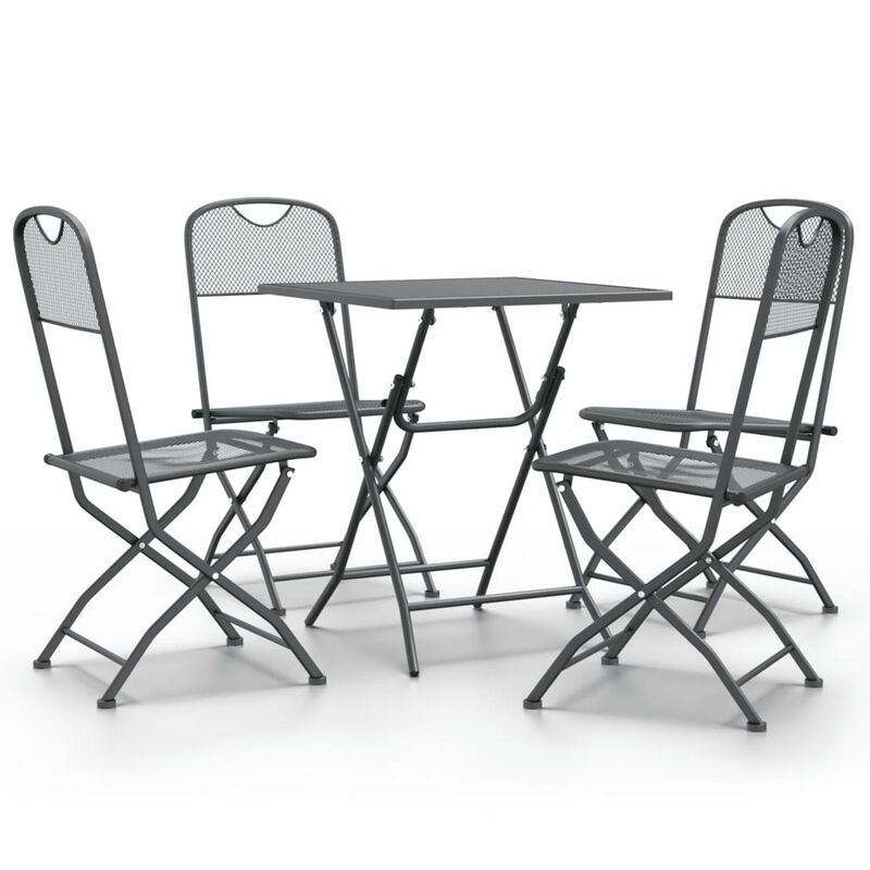 5pc Garden Patio Chair and Table Set, Dark Gray Foldable Mesh Metal - Benzara