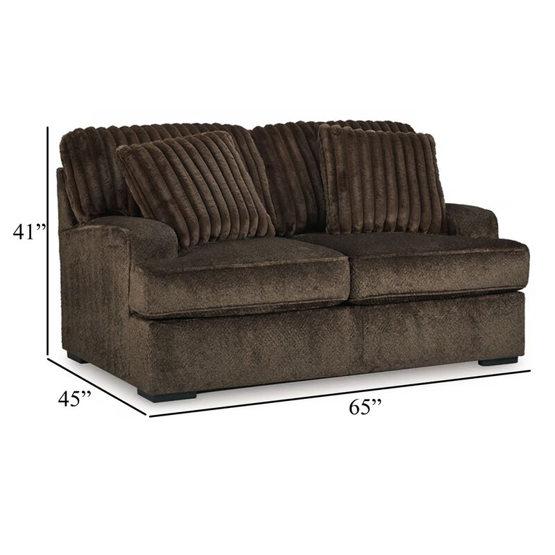 Ayle Loveseat, 2 Accent Pillows, Brown Corduroy Polyester 69 Inch