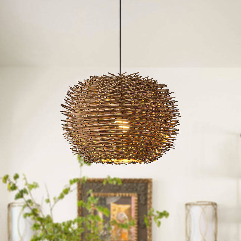 17.7" Farmhouse Dark Brown Handwoven Rattan Nest Pendant Light for Kitchen Island, Living Room and Dining Room image number 1