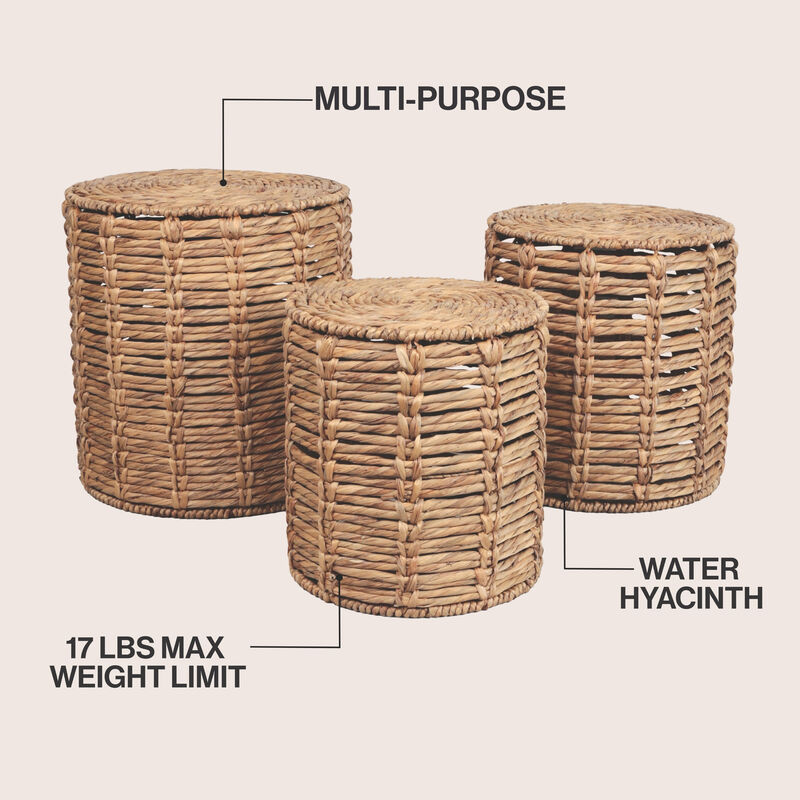 Zaria Coastal Bohemian Handwoven Water Hyacinth Nesting Round Accent Table (Set of 3) image number 2