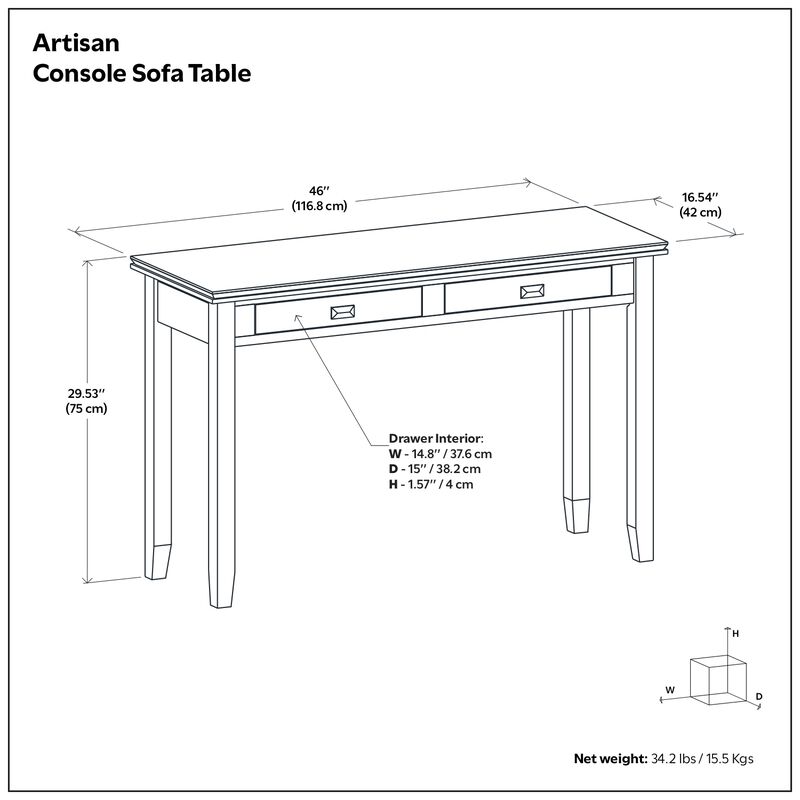 Artisan SOLID WOOD 46 inch Wide Transitional Console Sofa Table in Russet Brown