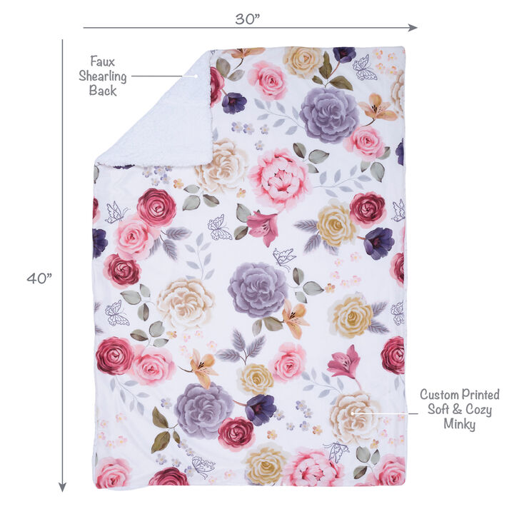 Lambs & Ivy Secret Garden Ultra-Soft Fleece/Minky Floral Baby Blanket