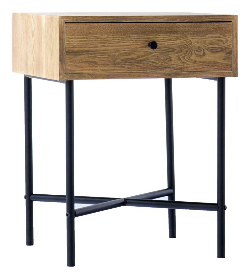 Bedside Table Night Stand in Wood and Metal