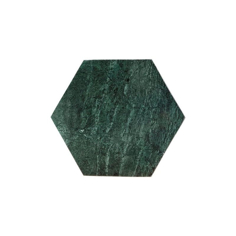 Benjara 24 Inch Accent End Table, Hexagon Marble Top, Metal Base, Green and Gold
