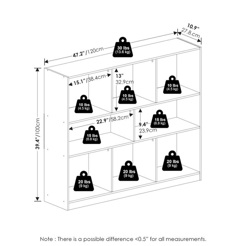Daly 8-Cube Horizontal 3 Tier Bookcase, Bookshelf, Storage Organizer, 47 Width