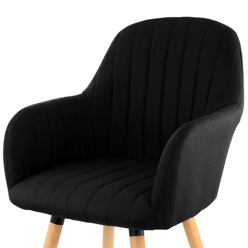 Elama 2 Piece Fabric Tufted Chair in Black with Wooden Legs