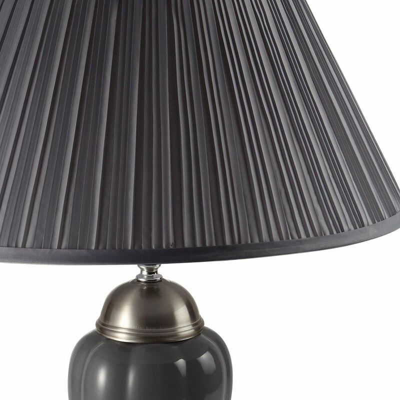HomeRoots 27" Gray and Silver Metal Urn Table Lamp With Gray Empire Shade image number 3