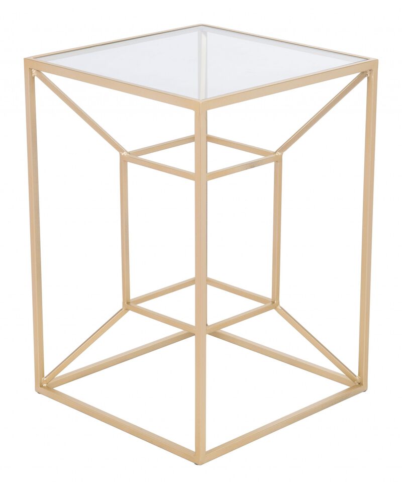 Homezia 23" Gold And Clear Genuine Marble Look Square End Table