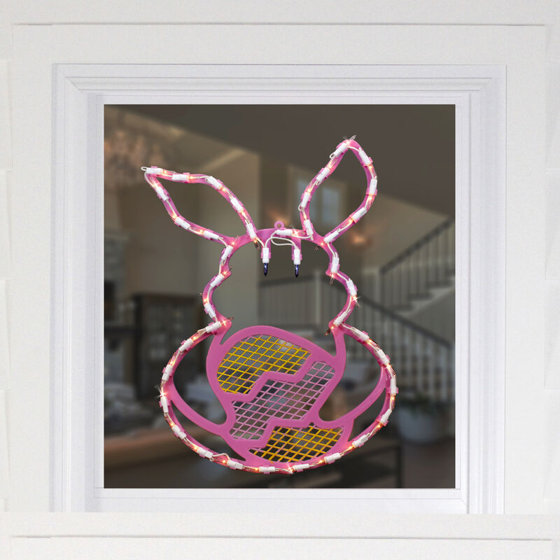 17" Lighted Pink Bunny with Easter Egg Window Silhouette
