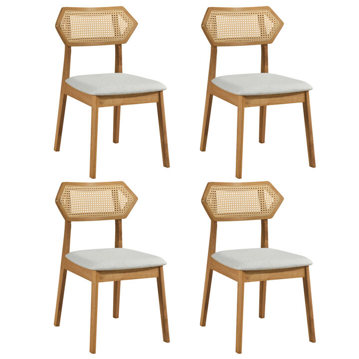 Set of 4 Dining Chairs with Rattan Back for Dining Room and Kitchen