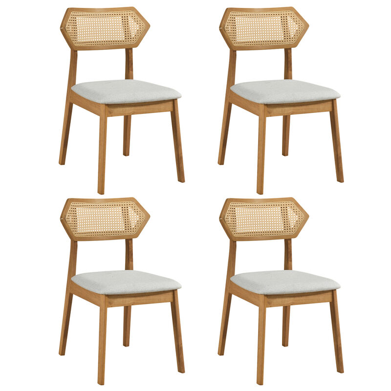 Set of 4 Dining Chairs with Rattan Back for Dining Room and Kitchen image number 0