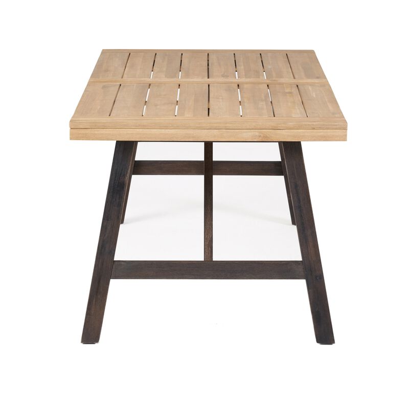 Wren Outdoor Dining Table, Rectangular 71 Inch, Brown and Black Wood - Benzara
