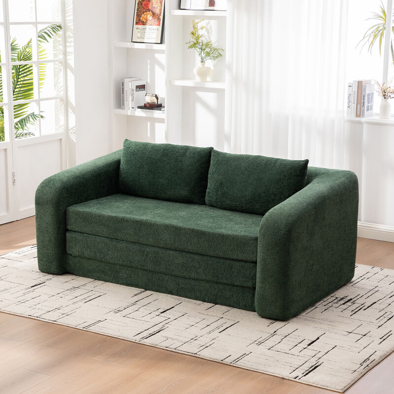 GOODSILO 2-in-1 Pull Out Foldable Loveseat Sofa Bed with Armrest & Backrest Pillows image number 5