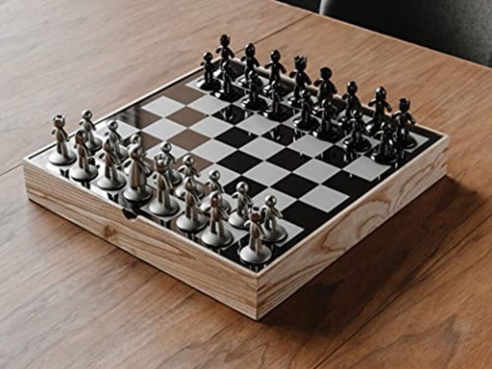 Buddy Chess Set For Kids & Adults – Modern Original Chessboard Game, Nickel & Titanium Finish