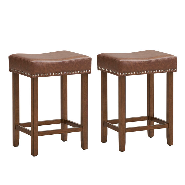 24 Inch Upholstered PU Leather Bar Stools Set of 2