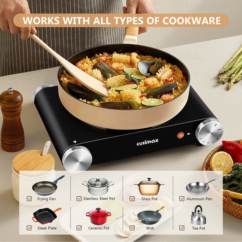 Cusimax Electric Hot Plate For Cooking,1500W Stainless Steel Single Burner With Temperature Control, for All Cookware image number 3
