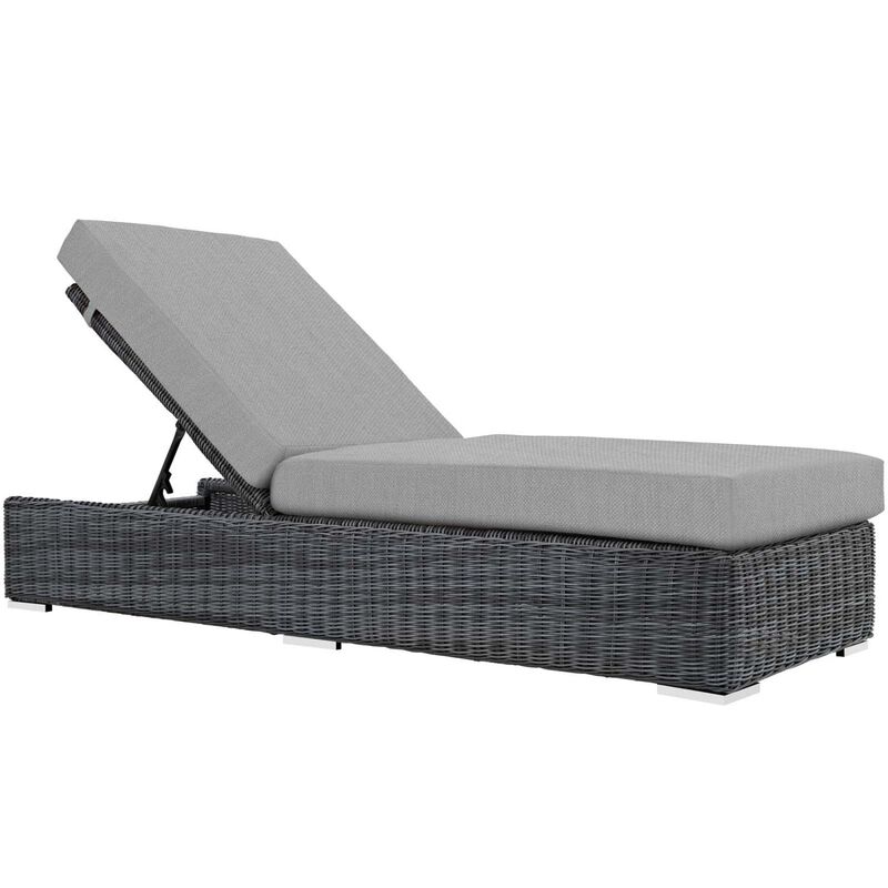 Modway Summon Wicker Rattan Aluminum Outdoor Patio Poolside Chaise Lounge Chair with Sunbrella&reg; Fabric Cushions in Canvas Gray image number 0