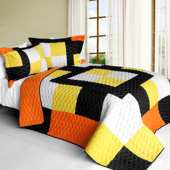 Soft Queen Size Patchwork Quilt Set 3PC, Vermicelli Quilted Bedding