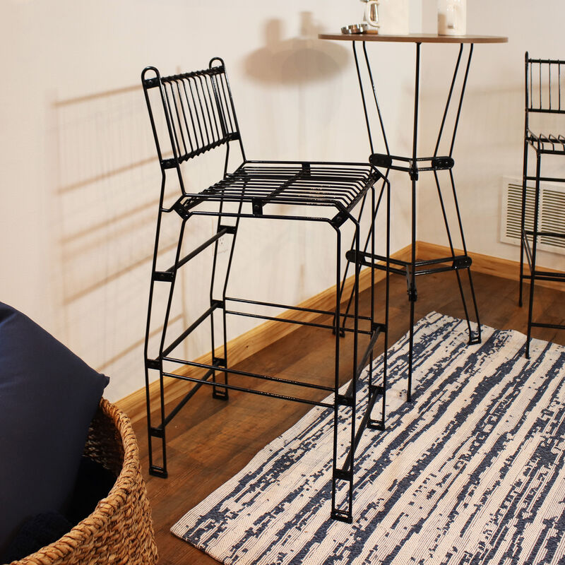 Sunnydaze Indoor/Outdoor Steel Wire Bar-Height Chair - Black